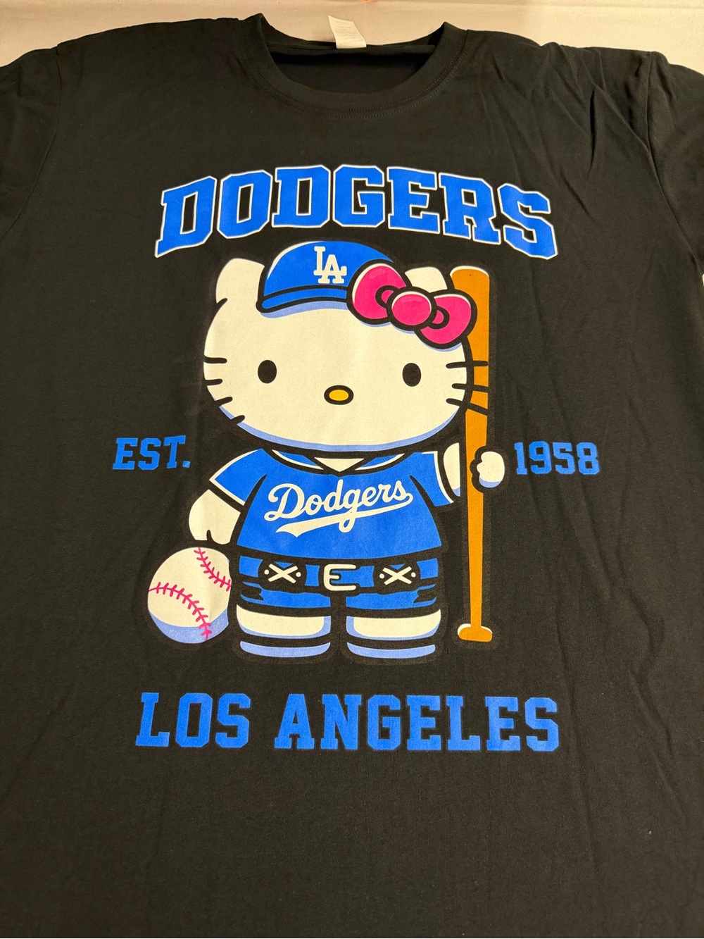 Los Angeles Dodgers x Hello Kitty Black Graphic Tee - Blue Accents
